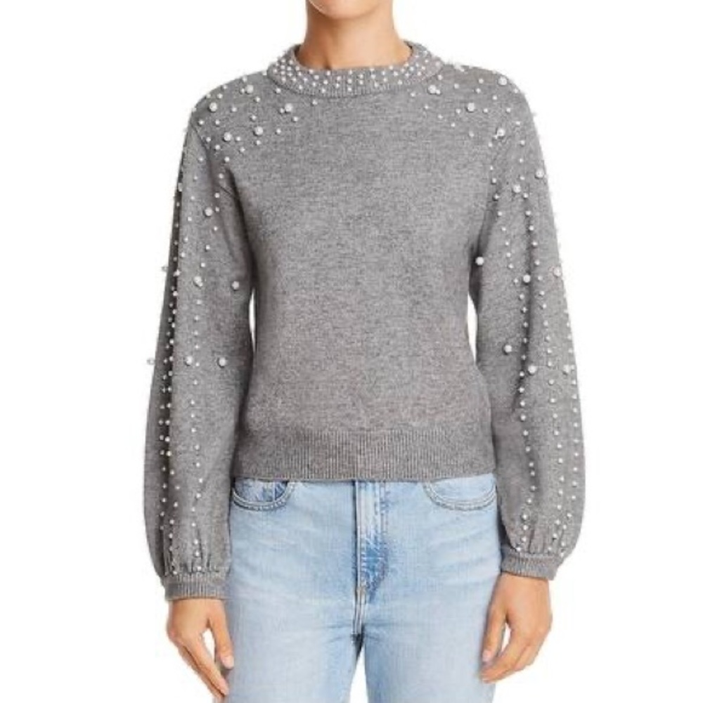 Lucy Paris Gemma Gray Faux Pearl Sweater XS